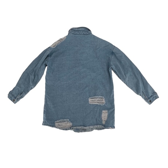 SHEIN Distressed Long Sleeve Jean Shirt Size Small Women’s - Picture 3 of 5